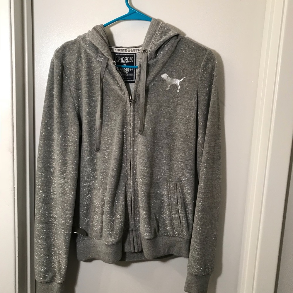 PINK by VS gray glitter sequence zip up jacket
